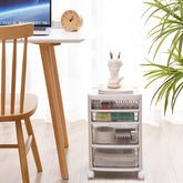 Kuber Industries 4 Layer Cosmetic Cabinet with Trolley|4-Tier Rolling Cart Storage Organizer|Shelf Stand With Drawer|pack of 6|White